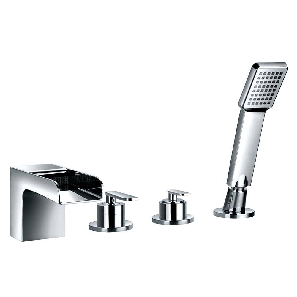 Flova 4 Tap Hole Bath Set Flova Cascade 4 Hole Bath Shower Mixer with Shower Set in Diamond Chrome
