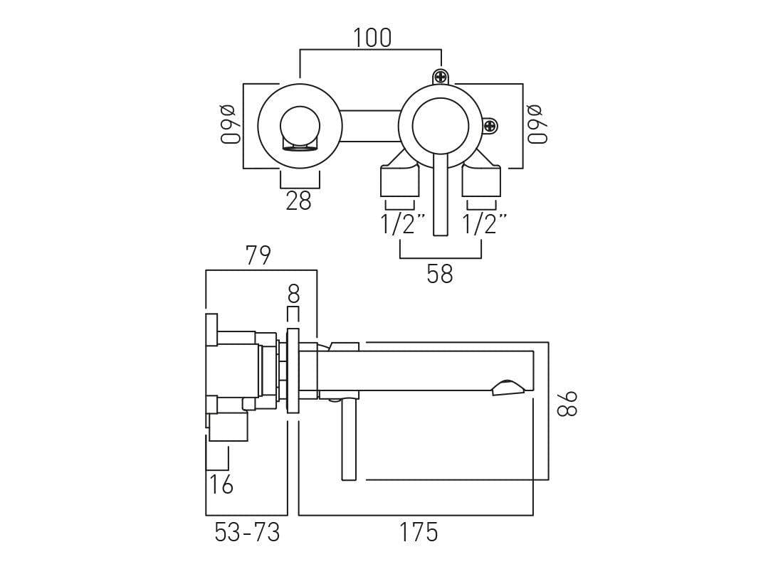 VADO Wall Mounted Basin Tap Vado Zoo 2 Hole Wall Mounted Basin Mixer Tap in Chrome