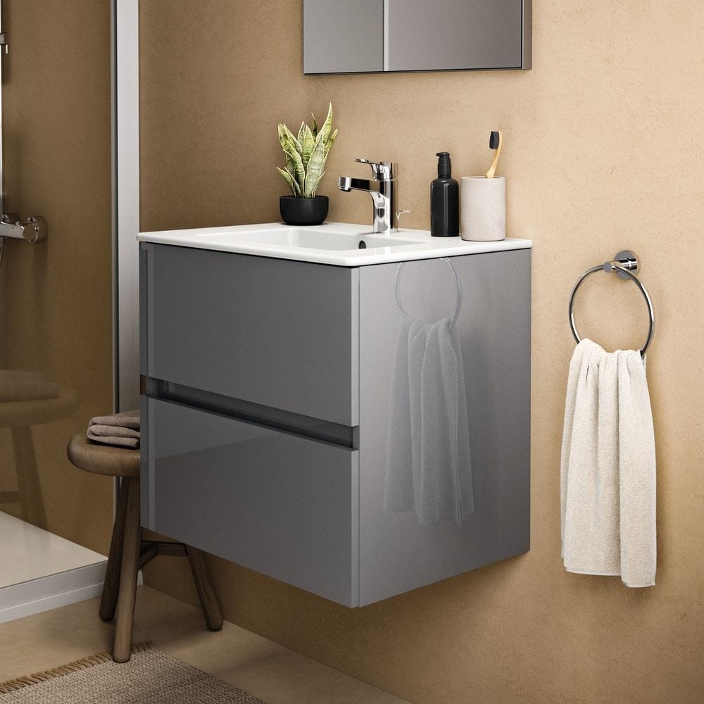 Ideal Standard Wall Mounted Vanity Unit Mid Grey / 600mm Ideal Standard Eurovit+ Wall Mounted Vanity Unit with 2 Drawers