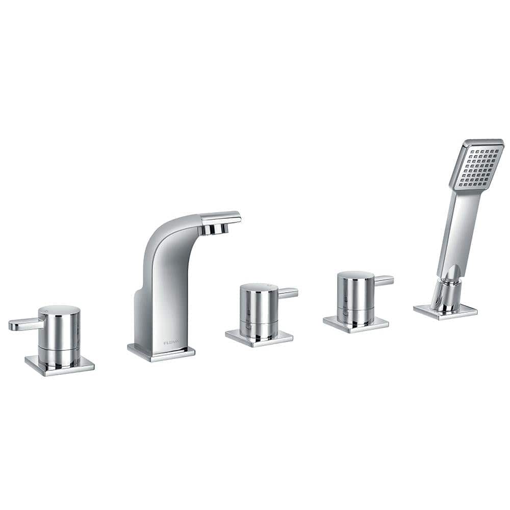 Flova 5 Tap Hole Bath Set Flova Essence 5 Hole Bath and Shower Mixer with Shower Set in Diamond Chrome