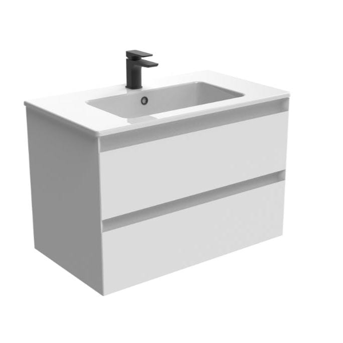 Saneux Wall Mounted Unit Matte White / 1 Hole Saneux Uni Vanity Unit With Basin - 800 x 470mm - Two Drawer - Wall Mounted