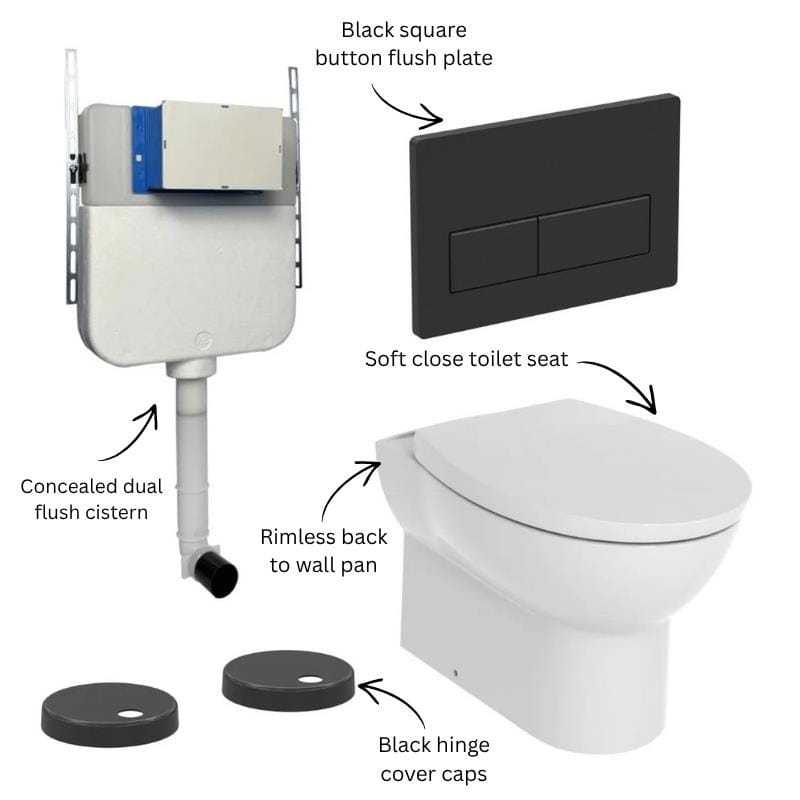 Aquarius Bathrooms Back To Wall Toilet Aquarius Urbano Rimless Back to Wall Toilet Pack with Cistern, Flush Plate, Soft Closing Seat and Hinge Covers