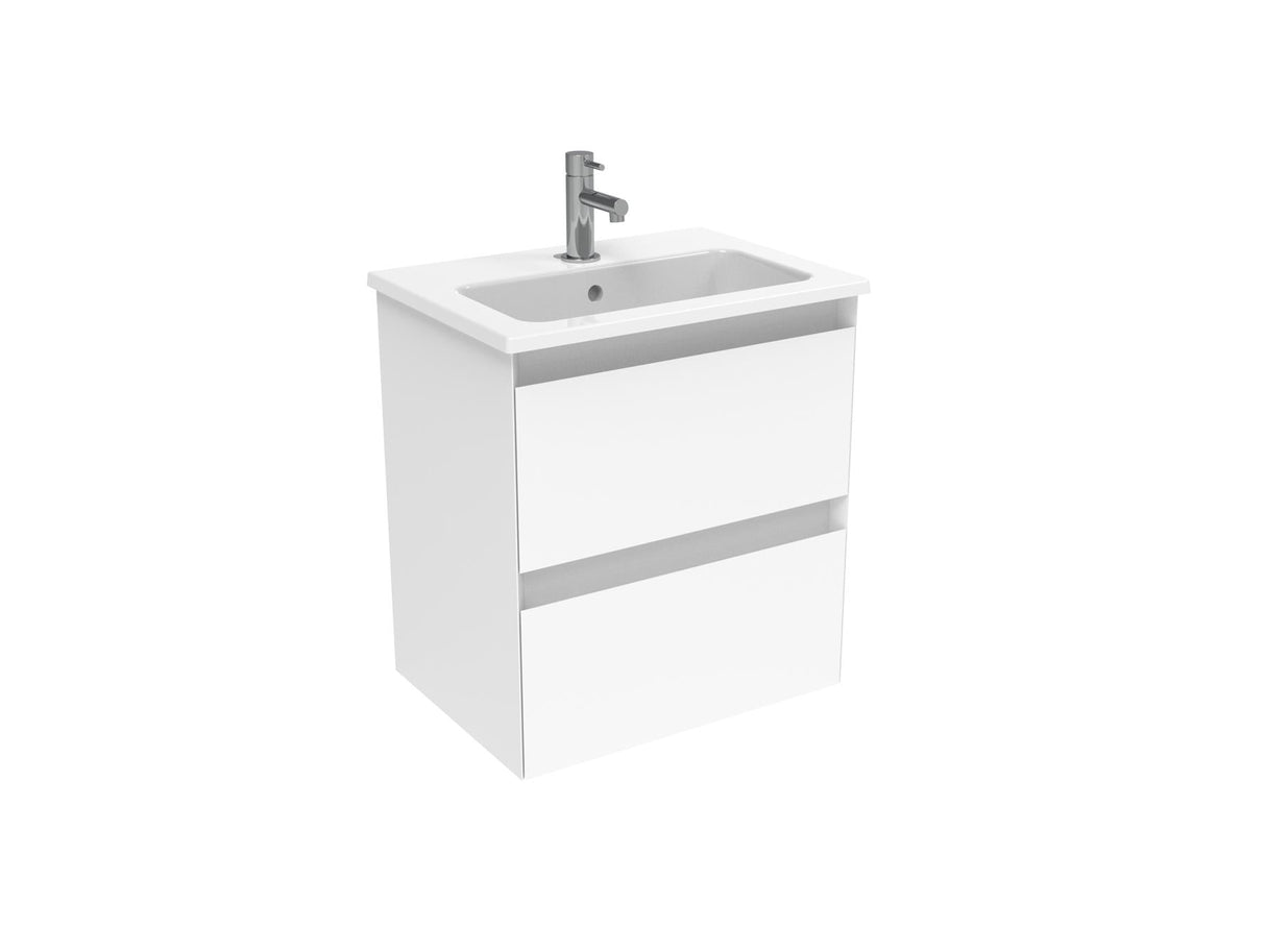 Saneux Wall Mounted Unit Matte White / 0 Hole Saneux Uni Vanity Unit With Basin - 500 x 360mm - Two Drawer - Wall Mounted