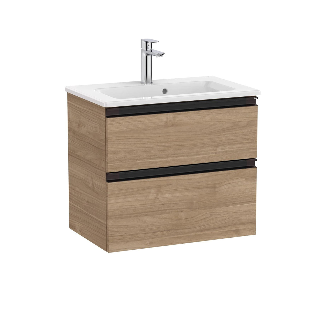 Roca Wall Mounted Vanity Unit Walnut Roca The Gap Compact Wall Mounted 600mm Two Drawer Vanity Unit with Basin