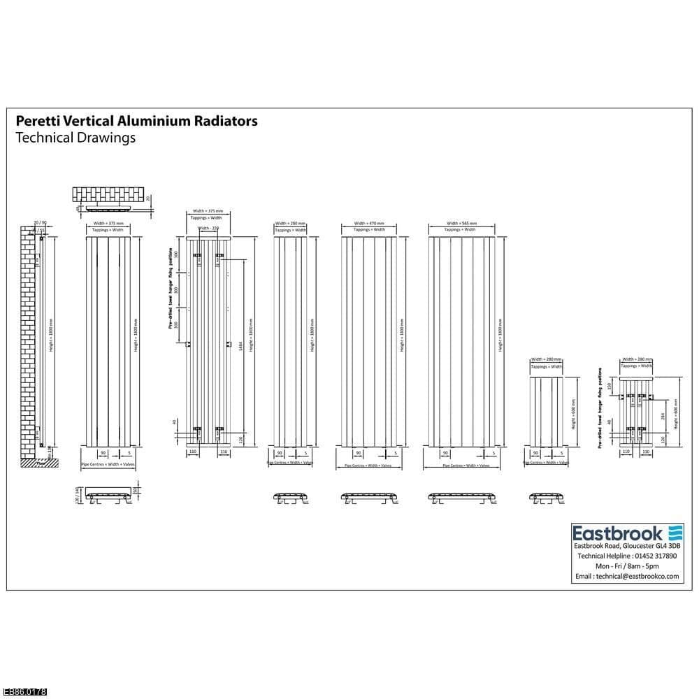 Eastbrook Peretti Straight Vertical Aluminium Radiator in Polished Aluminium