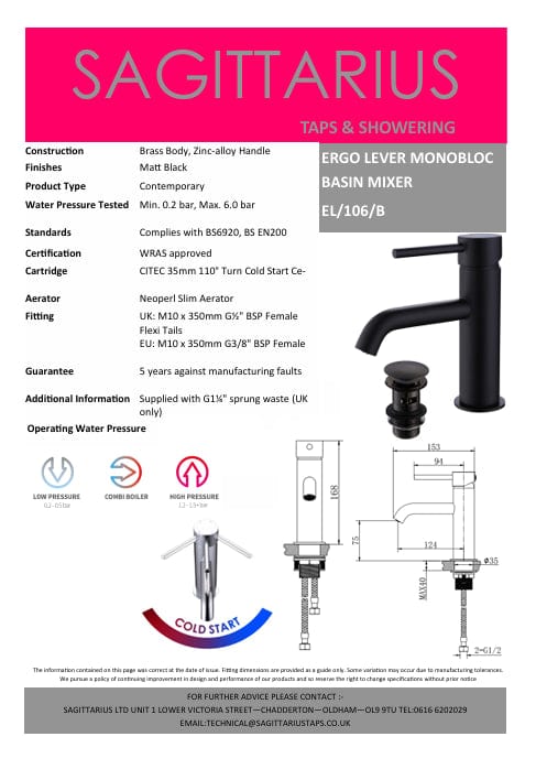 Sagittarius Mono Basin Tap Sagittarius Ergo Monobloc Basin Mixer Tap with Sprung Waste