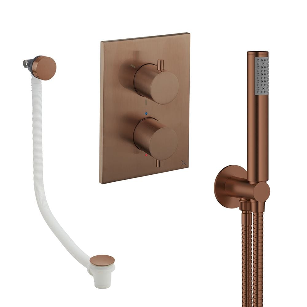 UK Bathroom Store Concealed Shower Set Brushed Bronze Crosswater Crossbox Shower Set 5 - 2 Outlet with Pencil Handset and Overflow Bath Filler Waste