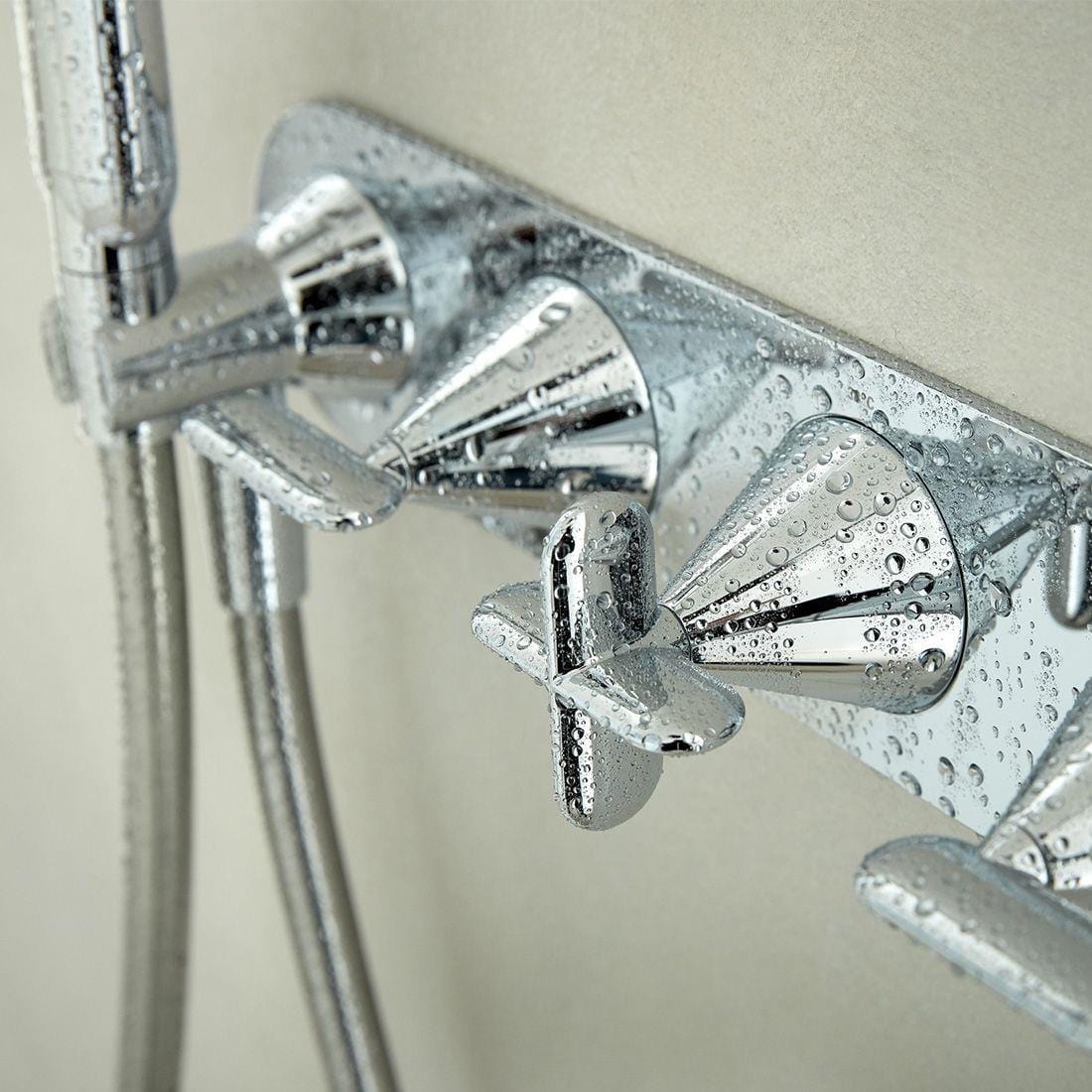 VADO Concealed Shower Valve Vado Tablet Arrondi 3 Outlet, 3 Handle Concealed Thermostatic Bath Shower Valve with Integrated Handset in Chrome