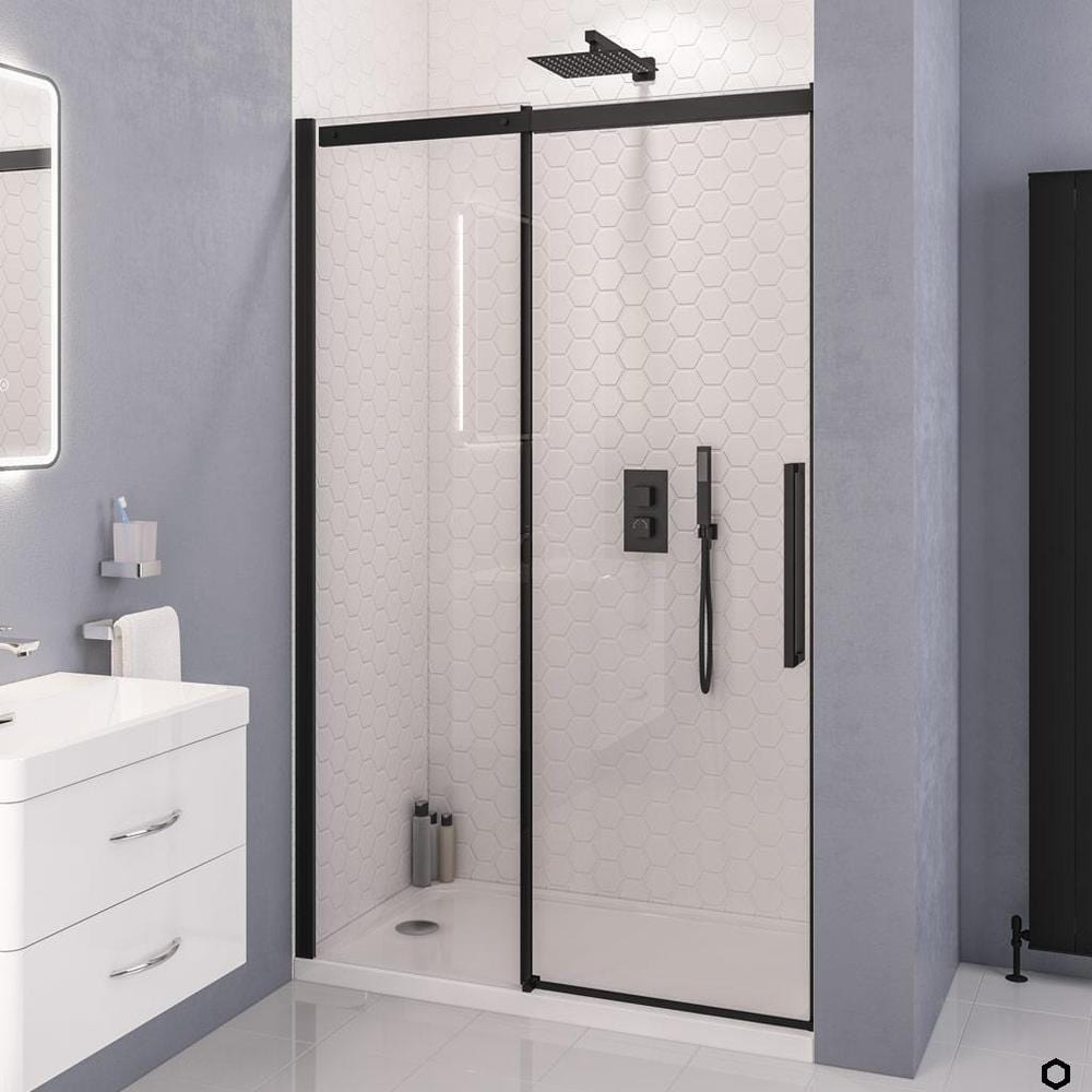 Eastbrook Sliding Shower Door Matt Black / 1100mm Eastbrook Corniche 2000 8mm Sliding Shower Door