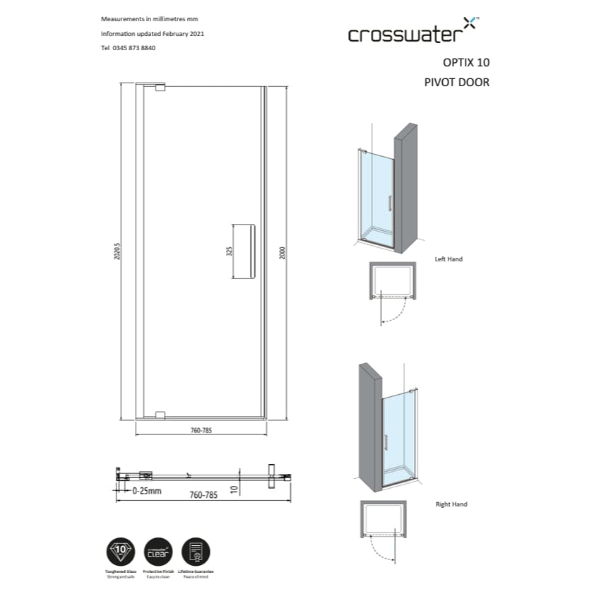 Crosswater Pivot Shower Door Crosswater Optix 10 Pivot Shower Door