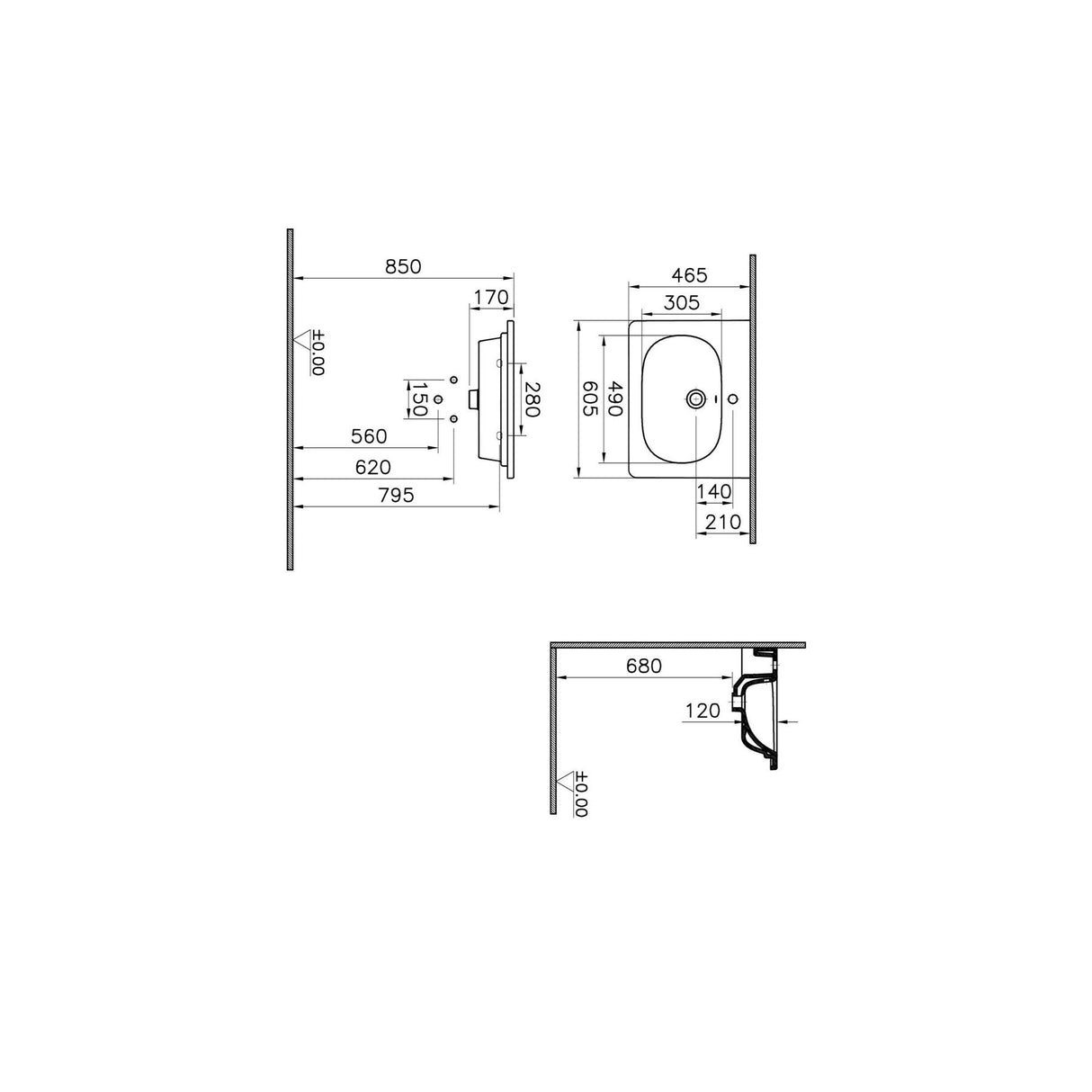VitrA Root Groove Wall Mounted 2 Drawer Vanity Unit 600mm with One Tap Hole Basin