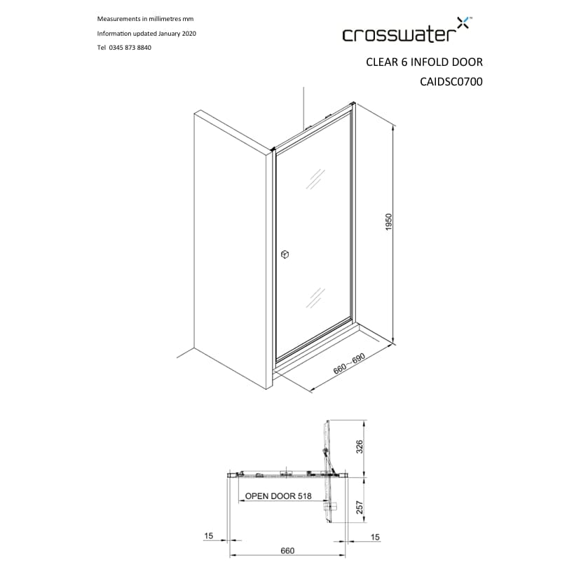 Crosswater In-Fold Shower Door Crosswater Clear 6 Infold Shower Door