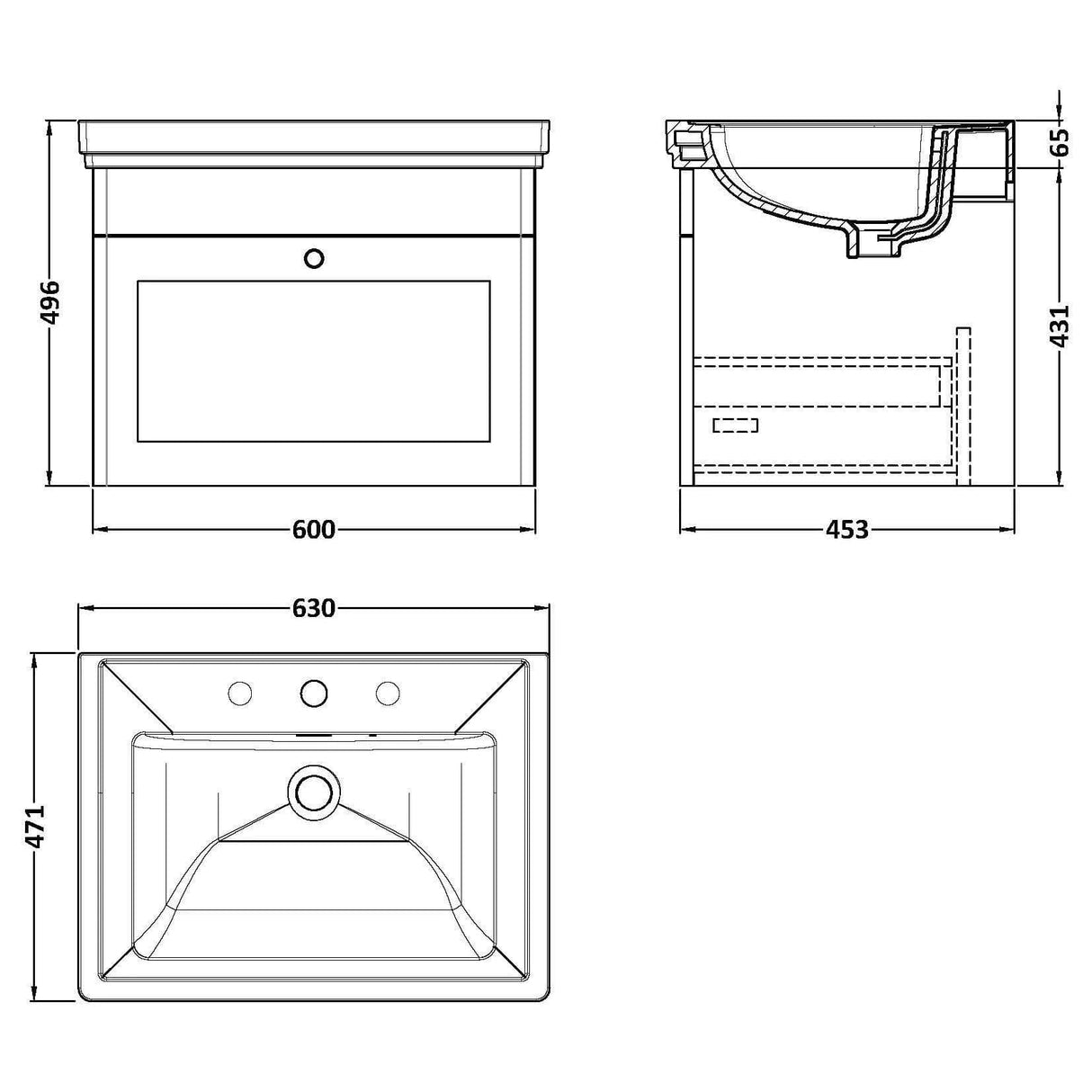 Aquarius Wall Mounted Vanity Unit Aquarius Leighton 600mm Wall Mounted One Drawer Vanity Unit with Basin