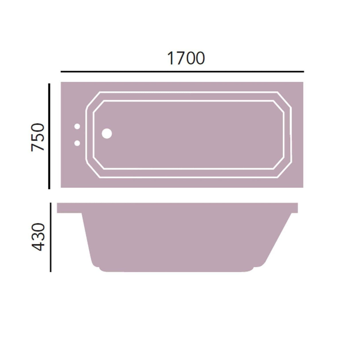 Heritage Standard Acrylic Bath Heritage Granley Deco Acrylic Single Ended Bath - 1700 x 750mm - 2 Tap Hole