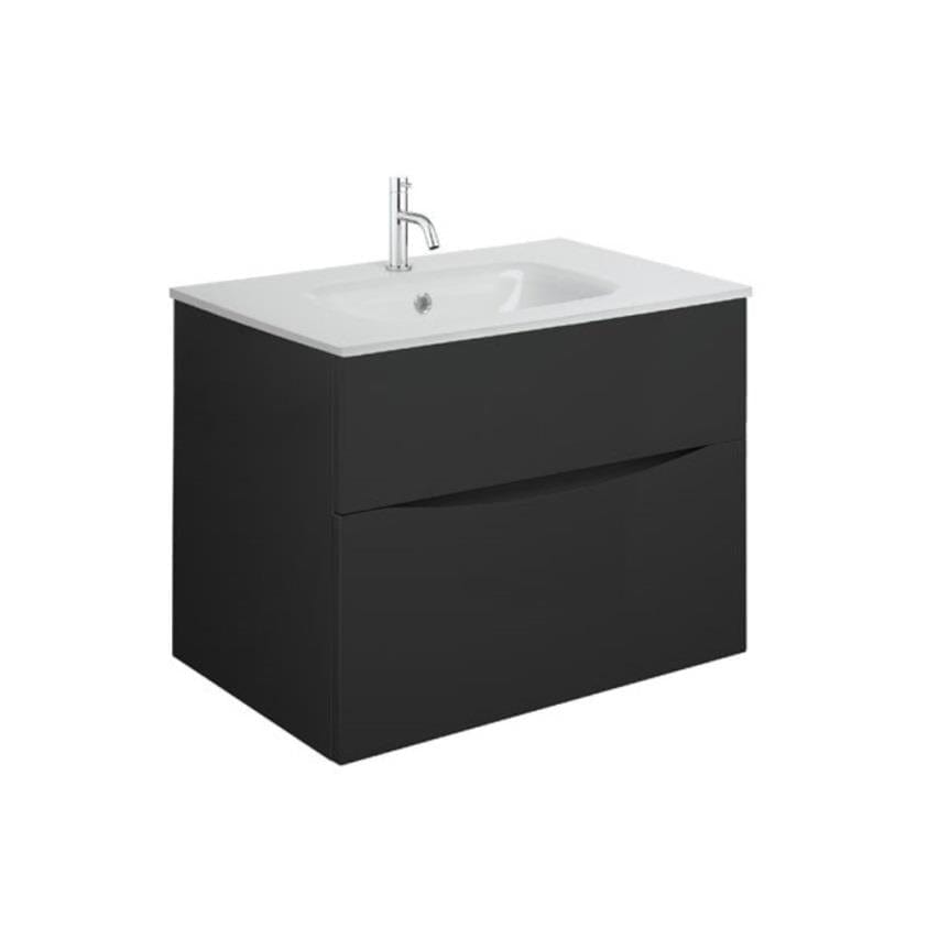 Crosswater Wall Mounted Vanity Unit Matt Black / 700mm Crosswater Glide II 2 Drawer Vanity Unit with Basin