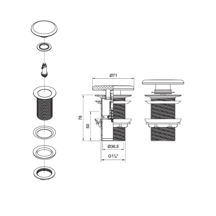 Crosswater Basin Waste Crosswater White Ceramic Click Clack Unslotted Basin Waste in Chrome