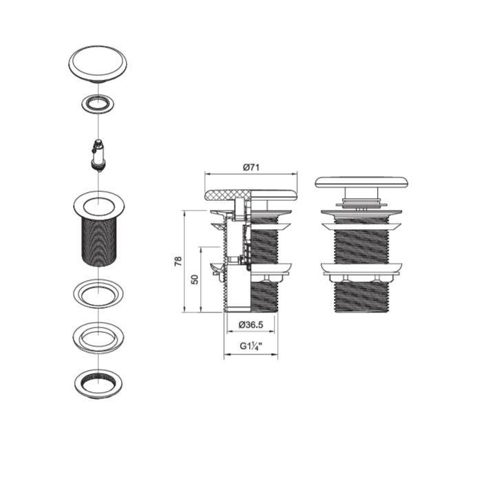 Crosswater Basin Waste Crosswater White Ceramic Click Clack Unslotted Basin Waste in Chrome