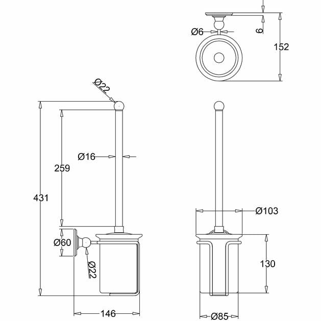 Burlington Towel Rails and Rings Burlington Traditional Toilet Brush and Holder