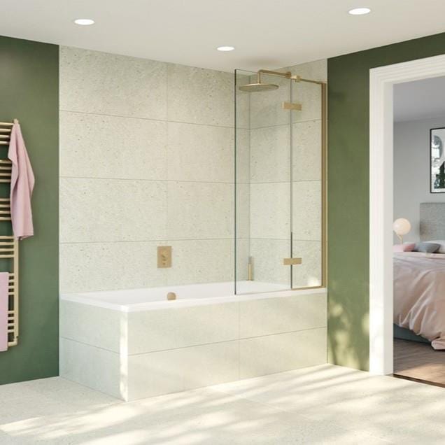 Crosswater Bath Screen Brushed Brass / Right Handed / 180 Degree Opening Crosswater Optix 10 Bathscreen Single with Inline Panel 900mm