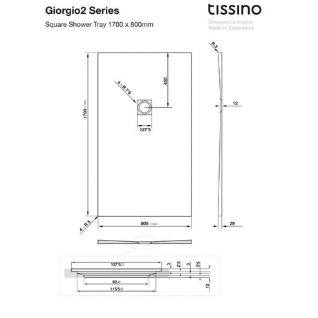 Tissino Rectangle Shower Tray 1700 x 800mm Tissino Giorgio2 Rectangle Shower Tray in Grey Slate