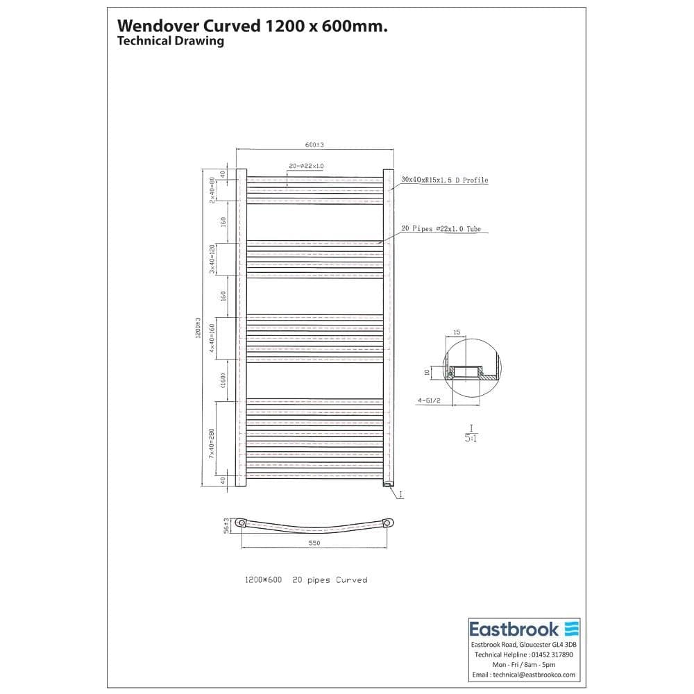 Eastbrook Wendover Curved Vertical Heated Towel Rail in Chrome