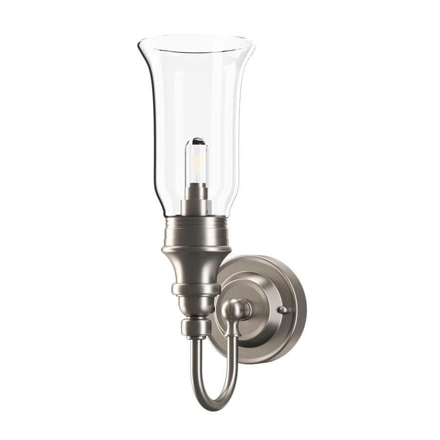 Burlington Bathroom Lighting Brushed Nickel Burlington LED Ornate Bathroom Wall Light with Clear Glass Vase Shade
