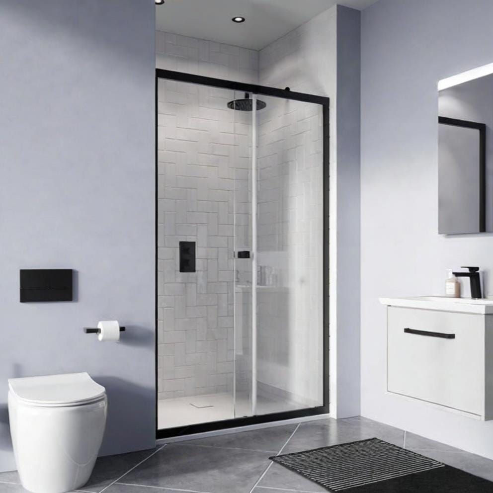 Crosswater Sliding Shower Door Matt Black / 1100mm Crosswater Clear 6 Single Sliding Shower Door
