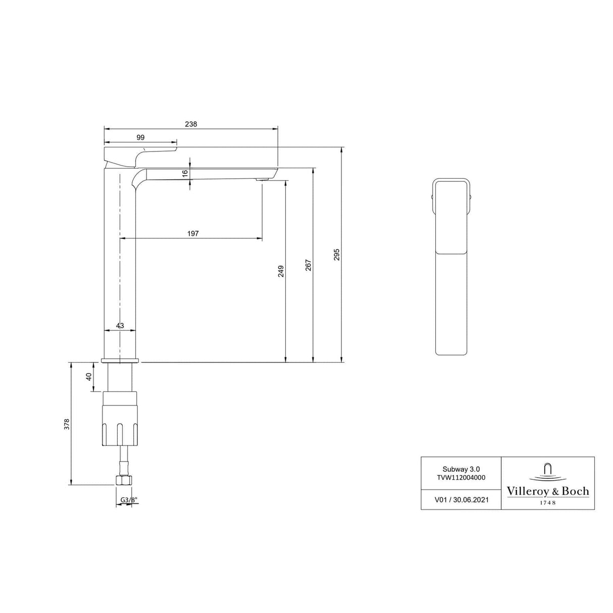 Villeroy & Boch Tall Basin Tap Villeroy & Boch Subway 3.0 Tall Basin Mixer Tap