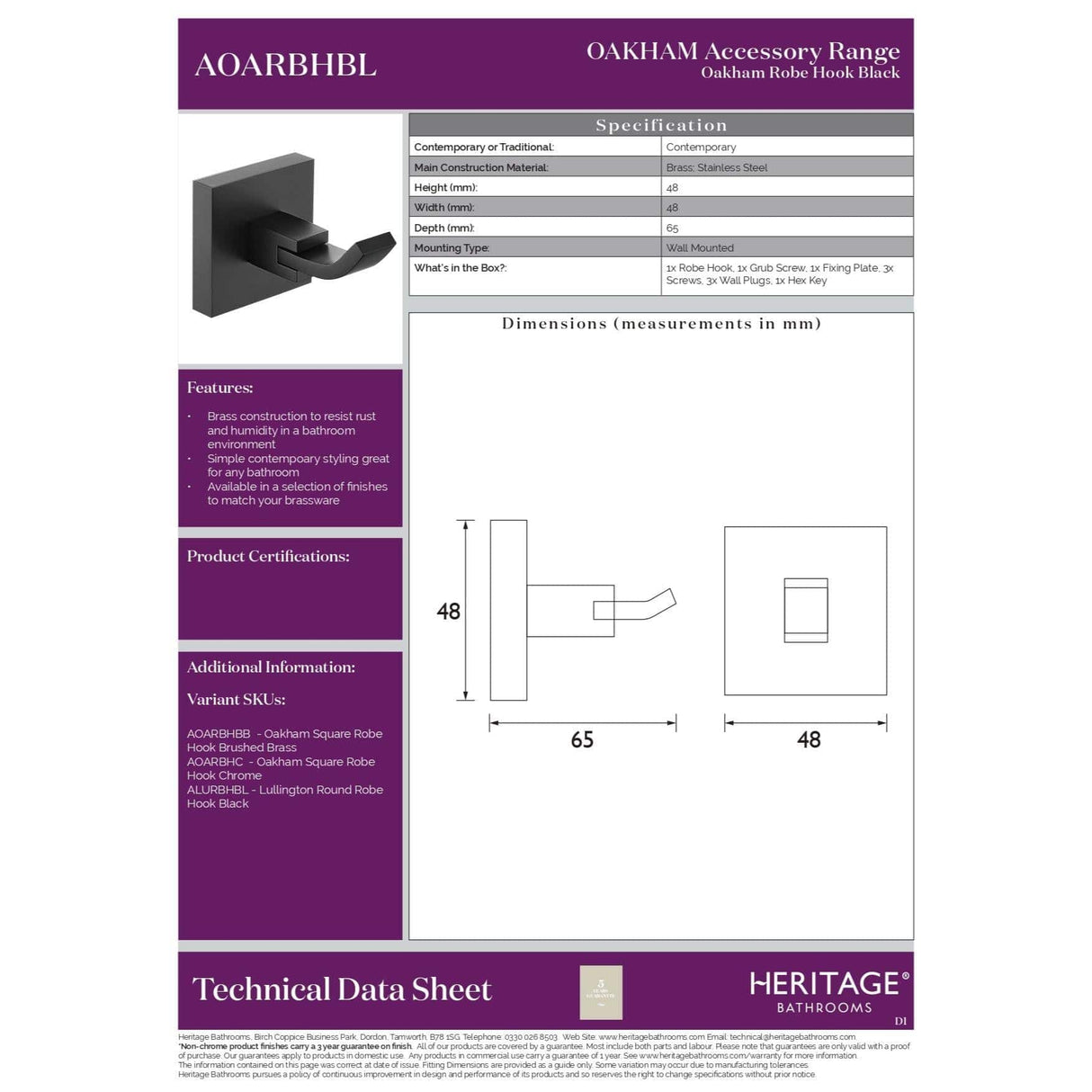 Heritage Robe Hook Heritage Oakham Robe Hook