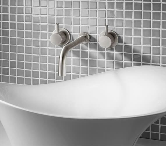 Crosswater Wall Mounted Basin Tap Brushed Stainless Steel Effect Crosswater MPRO 3 Hole Wall Mounted Basin Mixer Tap