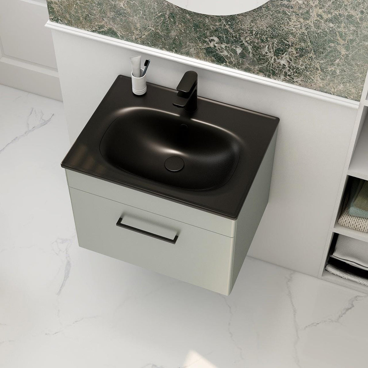 Imex Wall Mounted Vanity Unit Pistachio / Black Imex Croma Wall Mounted Single Drawer 600mm Vanity Unit with 1 Tap Hole Basin