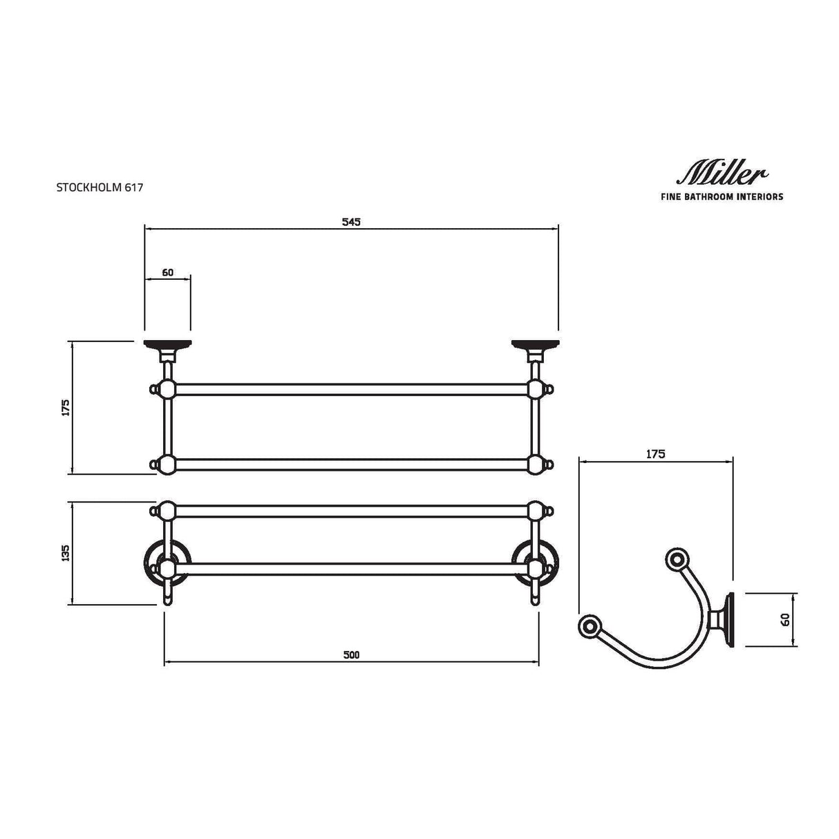 Miller Towel Rails and Rings Miller Stockholm Double Towel Rail in Chrome