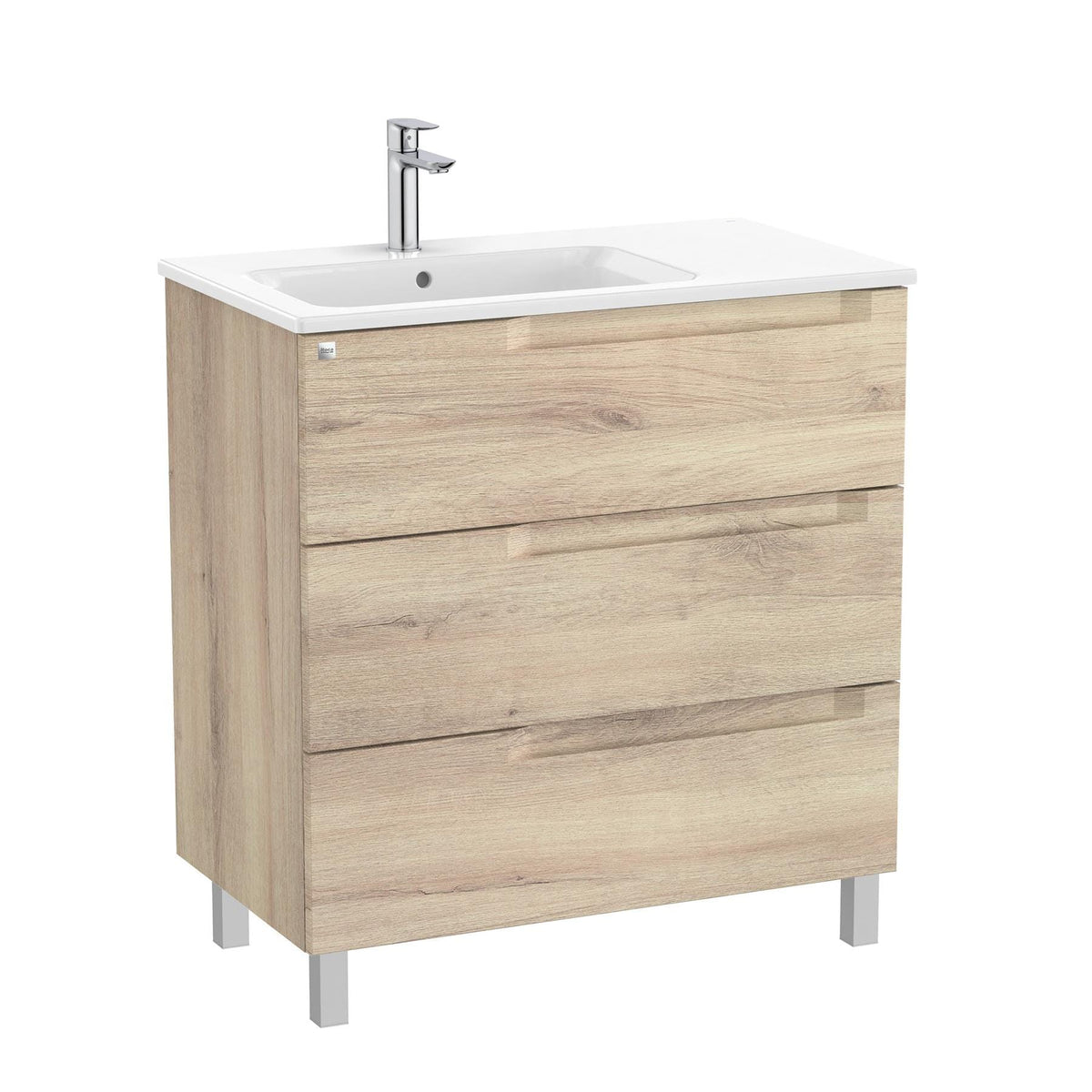 Roca Floor Standing Vanity Unit Beige Wood / Left Hand Roca Aleyda 800mm Floor Standing Three Drawer Vanity Unit with Basin