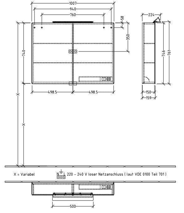 Villeroy & Boch Mirrored Cabinet Villeroy & Boch My View One 2 Door LED Mirror Cabinet