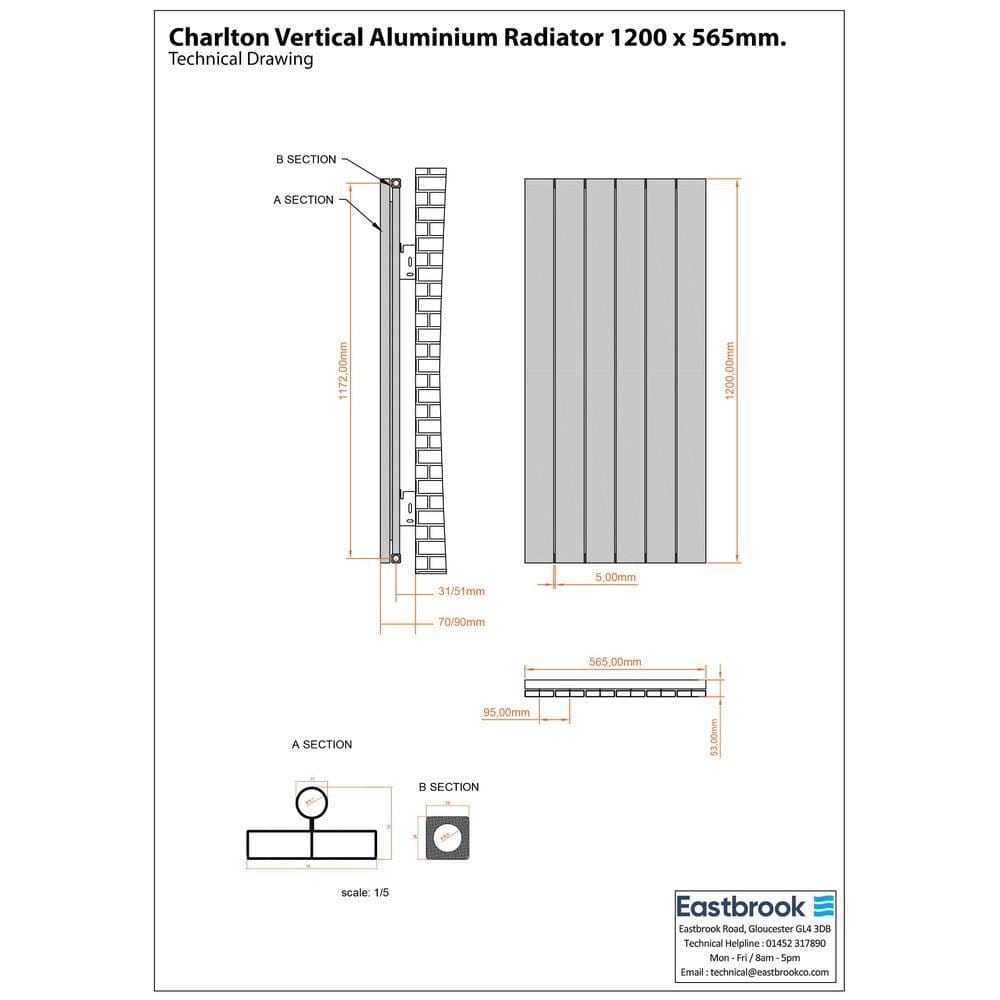 Eastbrook Panel Radiator Eastbrook Charlton Vertical Aluminium Designer Radiator in Matt Anthracite
