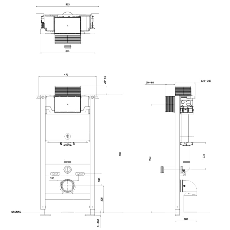 Burlington Wall Hung WC Frame Burlington WC 0.98m Support Frame with Dual Flush Concealed Cistern and Installation Kit
