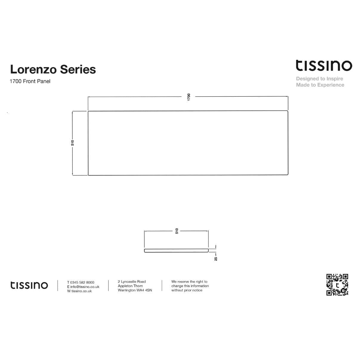 Tissino Bath Panel 1700 x 510mm / Standard Tissino Lorenzo Front Bath Panel