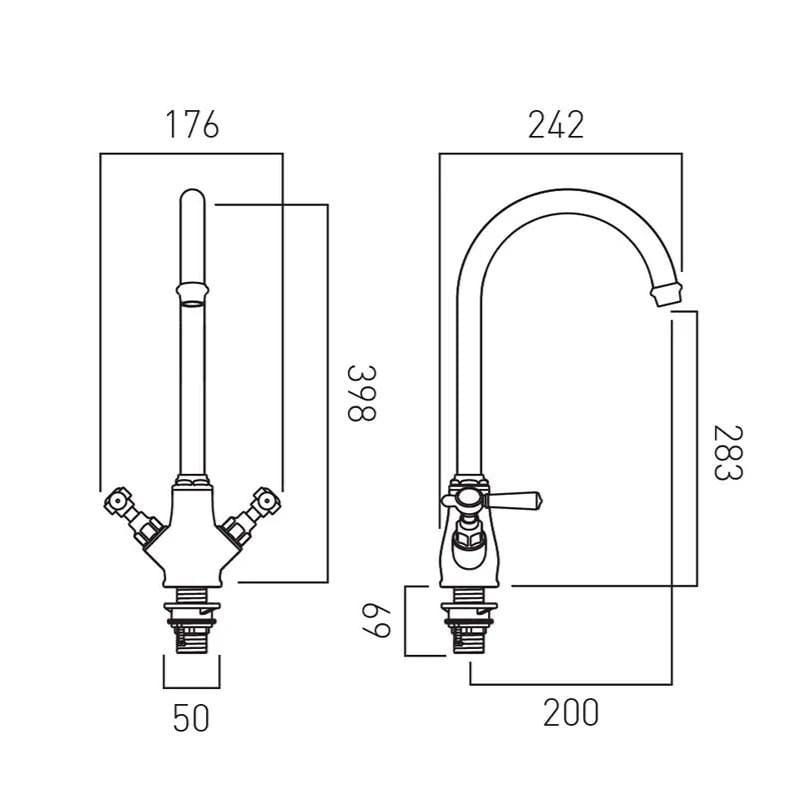 Vado Kitchen Tap Booth & Co. Axbridge Mono Kitchen Mixer Tap with Lever Handles