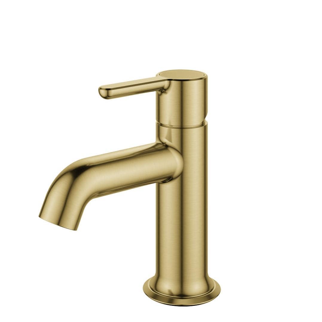 Flova Mono Basin Tap Brushed Brass Flova Moonlight Mini Basin Mixer Tap with Clicker Waste