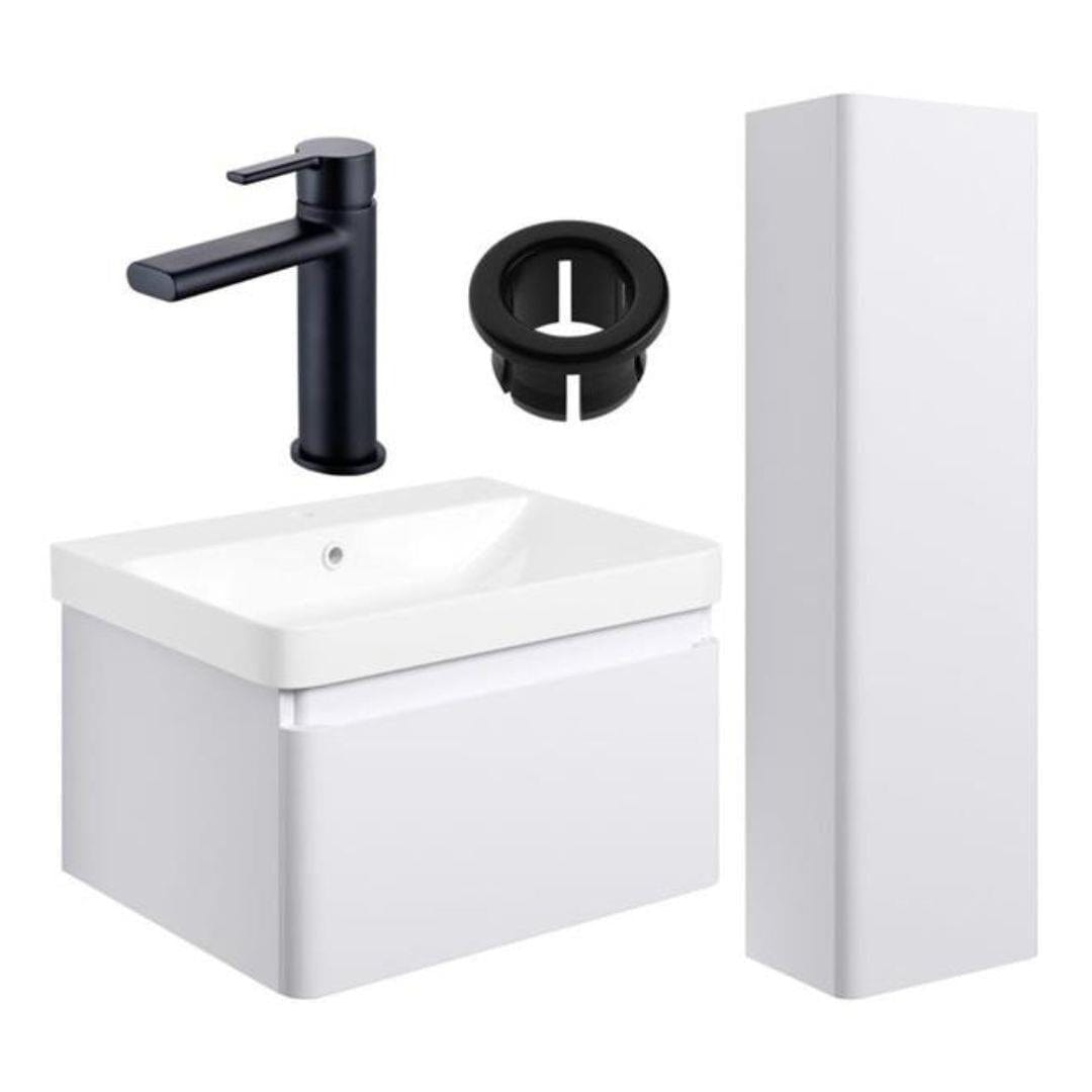 Aquarius Wall Mounted Vanity Unit Matt White / Matt Black Aquarius Sophie 605mm Vanity Unit and Tall Boy Set with Finishes