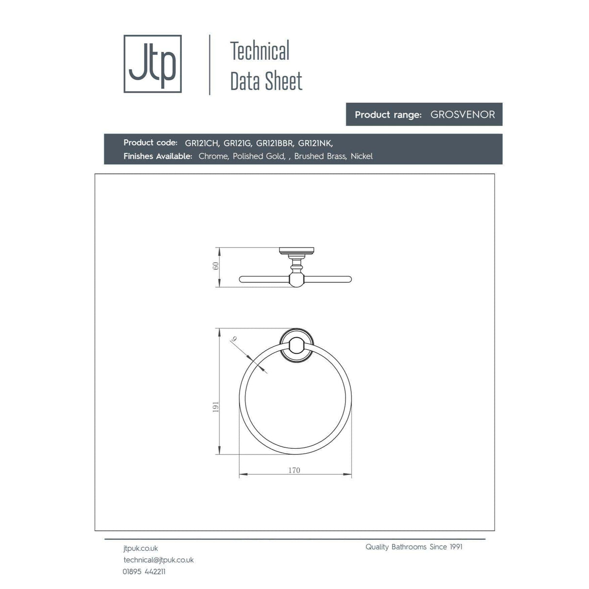 JTP Towel Rails and Rings JTP Grosvenor Towel Ring