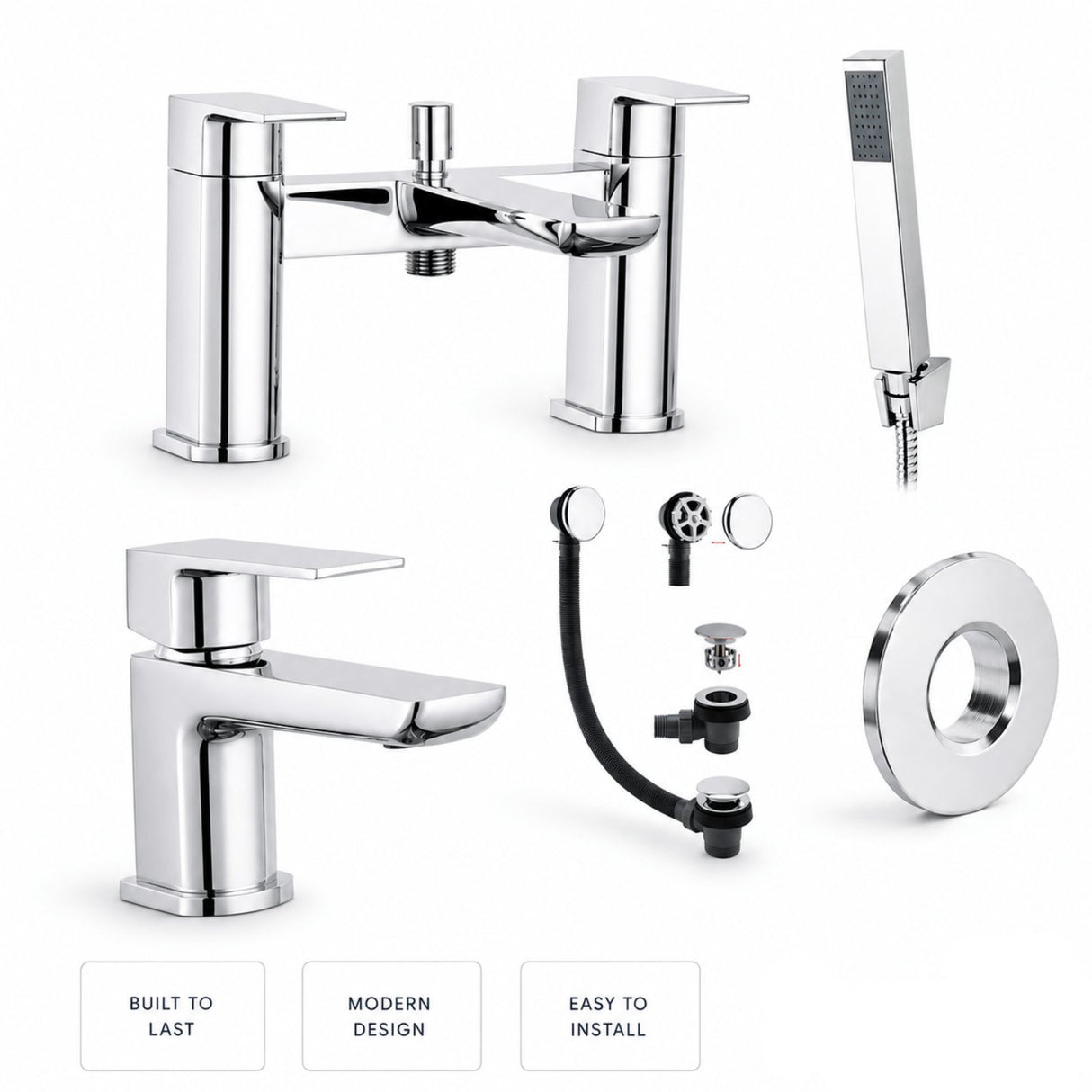 Aquarius Bathrooms Bath Shower Mixer Chrome Aquarius Hydro Complete Bath Brassware Pack with Basin Mixer, Bath and Shower Mixer