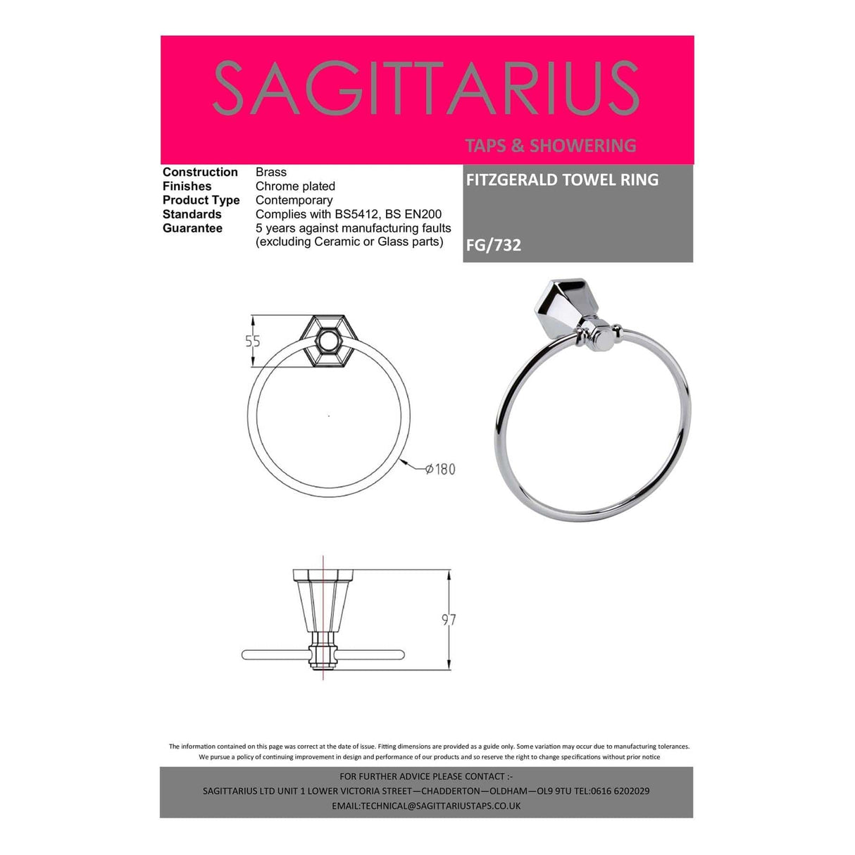 Sagittarius Towel Rails and Rings Sagittarius Fitzgerald Towel Ring in Chrome