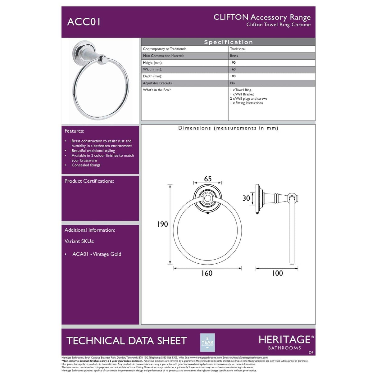 Heritage Towel Rails and Rings Heritage Clifton Towel Ring