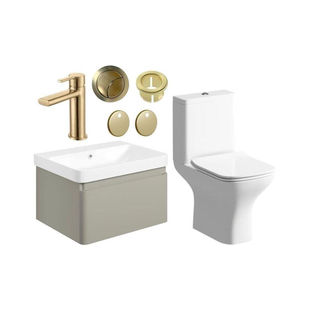 Aquarius Combination Toilet and Sink Matt Latte / Brushed Brass Aquarius Sophie 605mm Vanity Unit and WC Set with Finishes