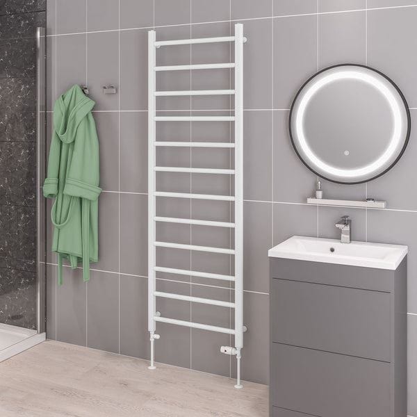 Eastbrook Ladder Rail 1750 x 600mm / Electric Only Eastbrook Tuscan Round Heated Towel Rail in White