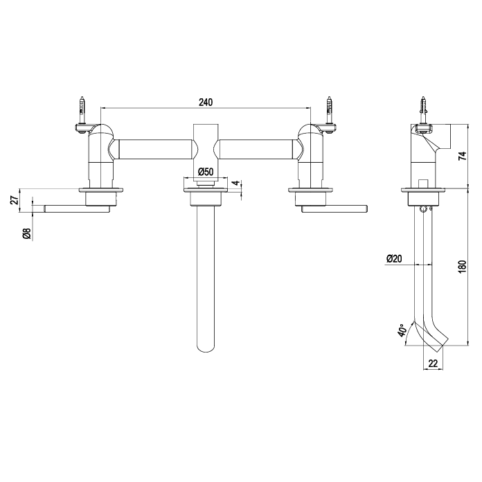 Crosswater 3ONE6 Lever 3 Hole Wall Mounted Basin Mixer Tap