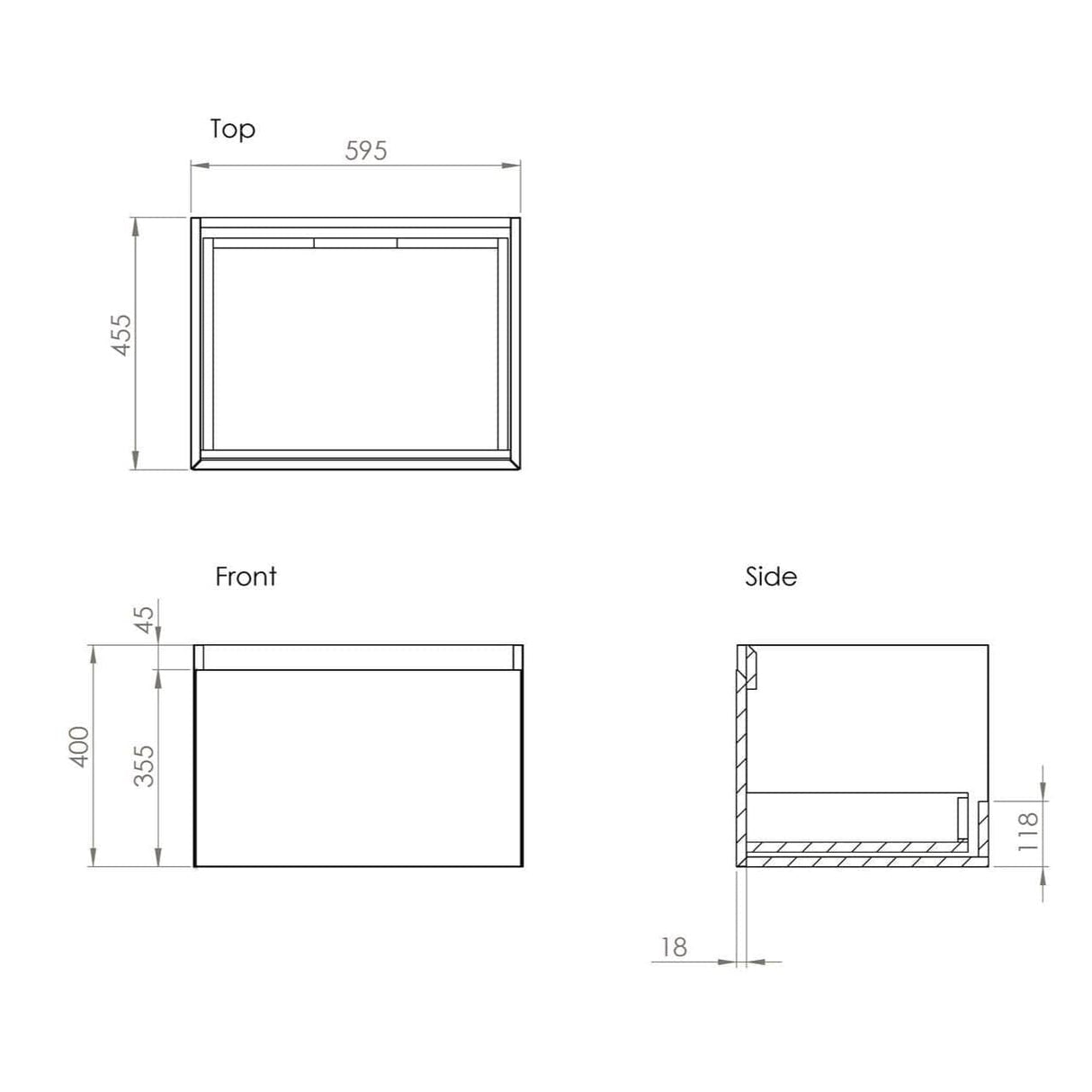 Saneux Wall Mounted Vanity Unit Saneux Uni Vanity Unit With Basin - 600 x 470mm - One Drawer - Wall Mounted