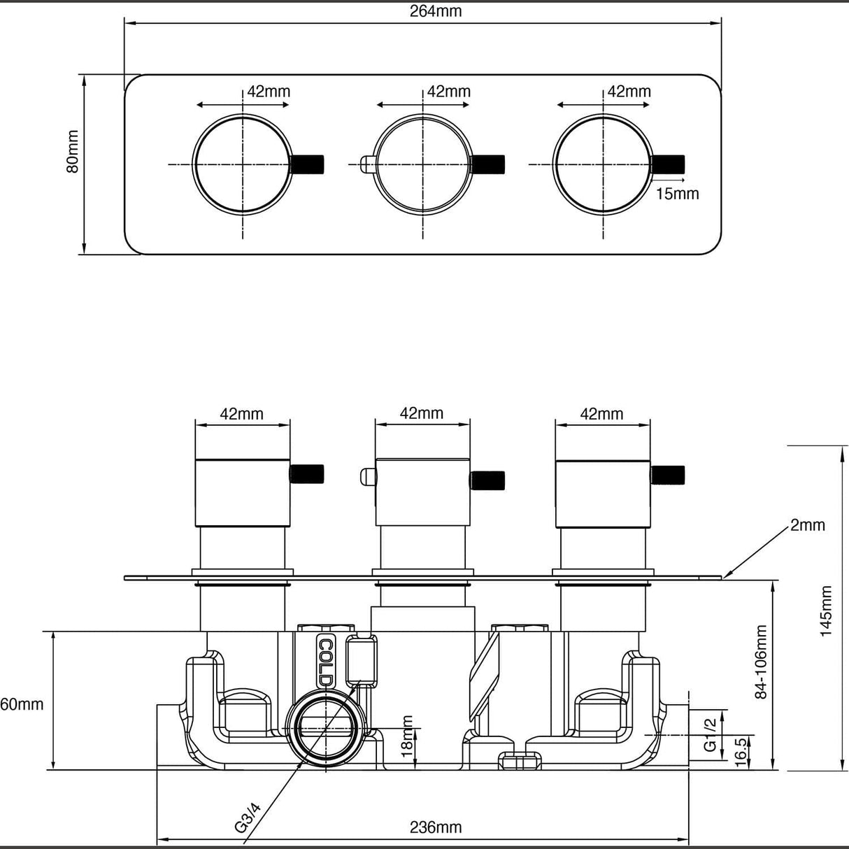 Imex Concealed Shower Valve Imex Ravine 2 Outlet, 3 Handle Concealed Thermostatic Shower Valve