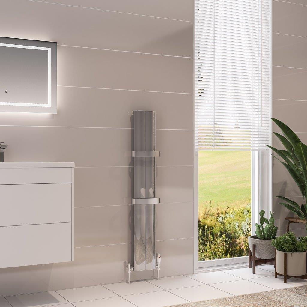Eastbrook Panel Radiator 1200 x 185mm / Central Heating Eastbrook Berlini Straight Vertical Aluminium Radiator in Polished Aluminium